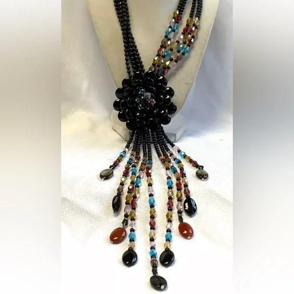Joan Rivers,Starlet Black, Multicolor Flowers, Beaded Necklace, Excellent Cond. - Picture 9 of 13
